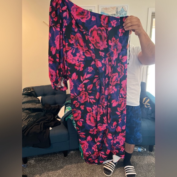 City Chic One-Shoulder Floral Dress - Pink and Blue - Picture 2 of 2